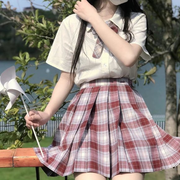 Cute Red Plaid Pleated Skirt JK Japanese School Uniform Kawaii Girl - Picture 5 of 7